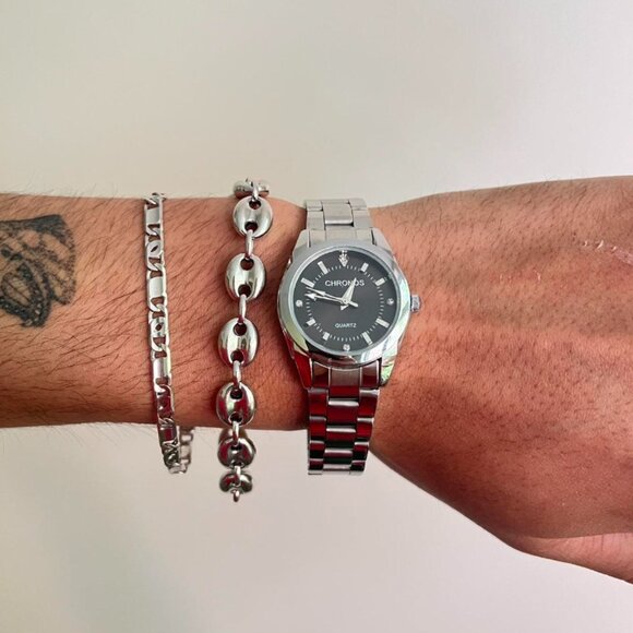 y2k vintage style round stainless steel quartz luxury watch - Picture 5 of 8